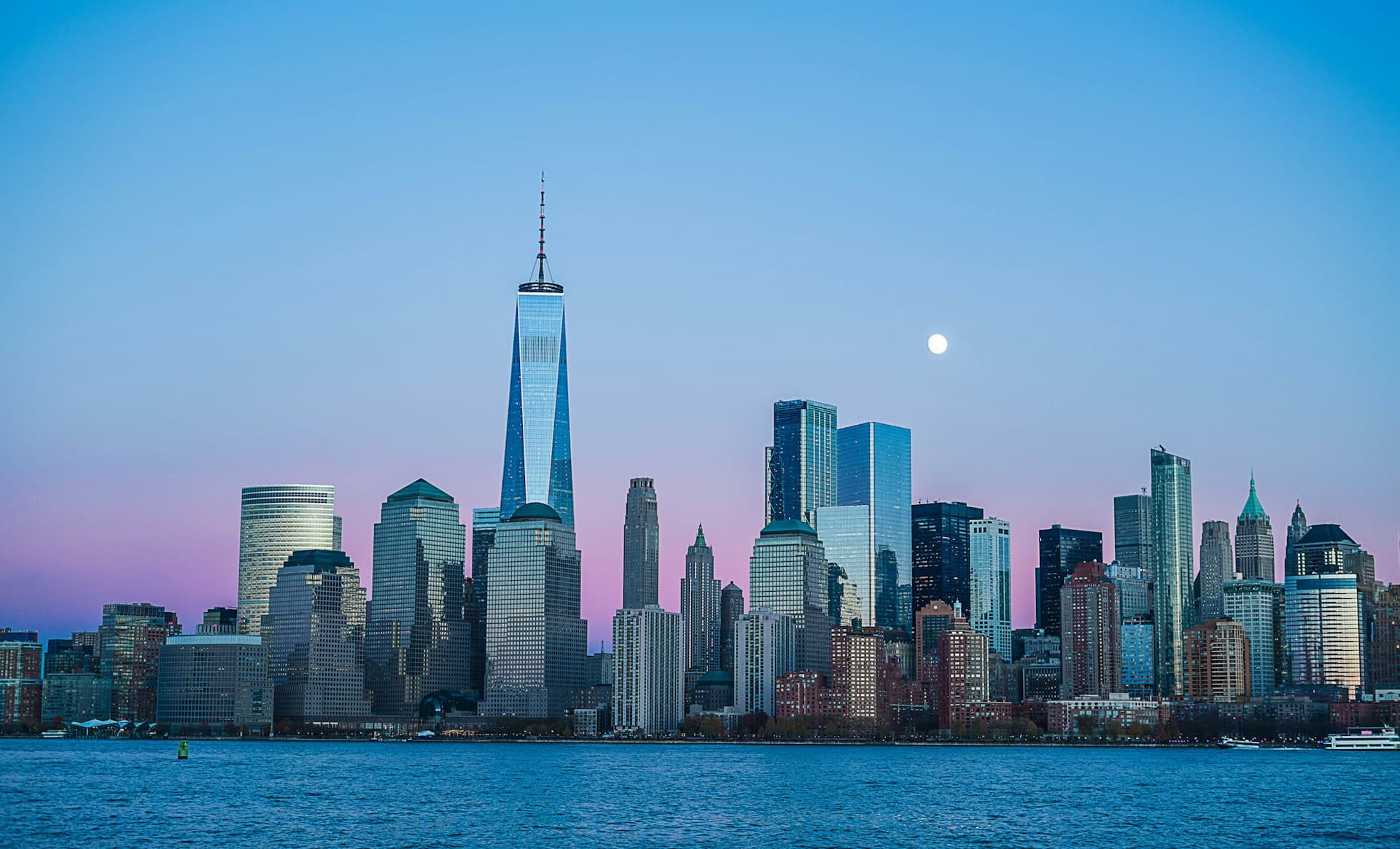 City skyline at blue hour.